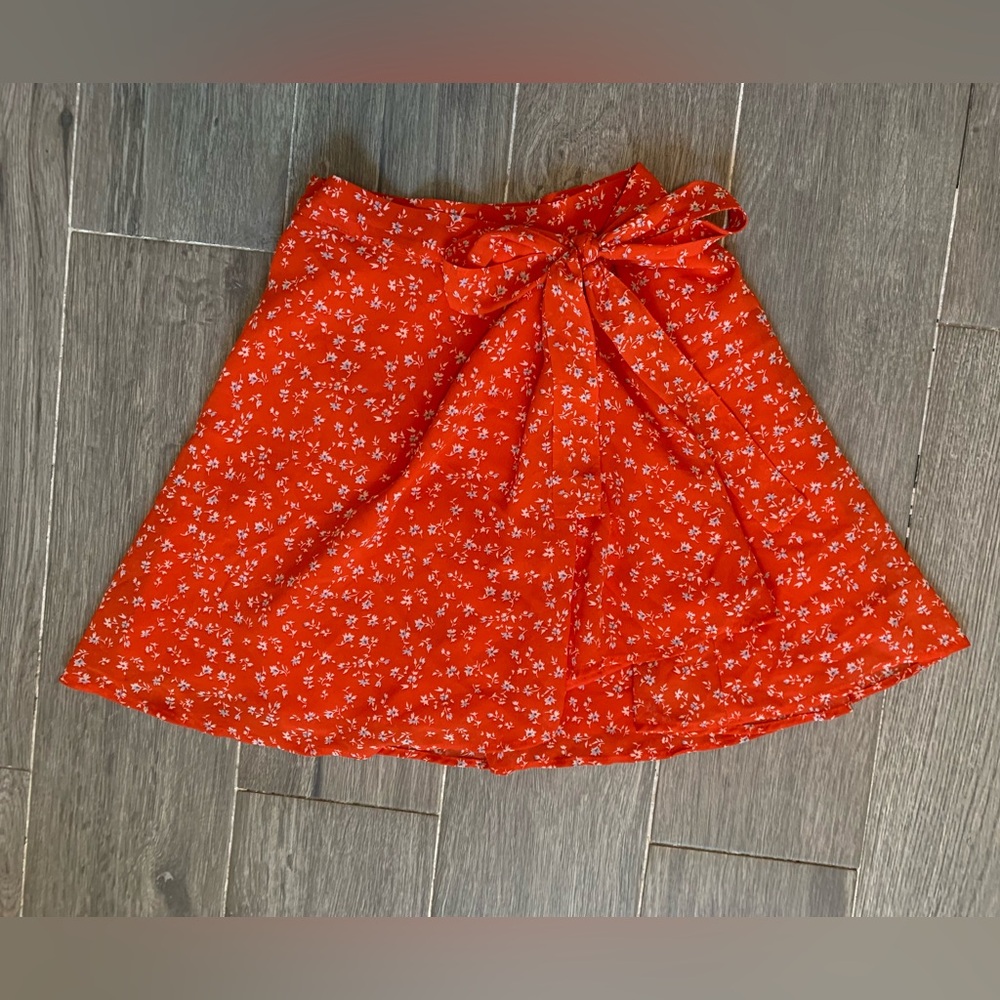Forever 21 orange floral wrap skirt